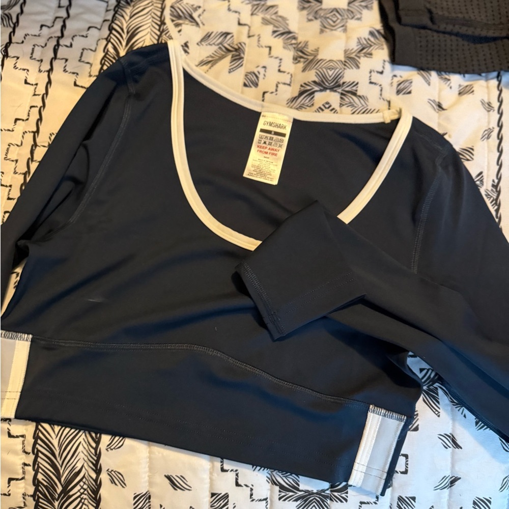 Gymshark Navy and White Long Sleeve Top